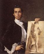 Luis Egidio Melendez Detail of Self-portrait Holding an Academic Study oil on canvas